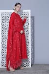 Shop_Mehak Talreja Couturre_Red Cotton Voile Thread Work High Neck Floral Embroidered Anarkali Set _at_Aza_Fashions