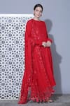 Mehak Talreja Couturre_Red Cotton Voile Thread Work High Neck Floral Embroidered Anarkali Set _Online_at_Aza_Fashions