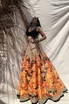 Shop_Cedar & Pine_Orange Dupion Printed Lehenga Set_at_Aza_Fashions