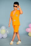 Hoity Moppet_Orange Cotton Embroidery Shirt And Shorts Set _Online_at_Aza_Fashions