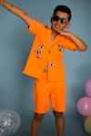 Hoity Moppet_Orange Cotton Embroidery Shirt And Shorts Set _at_Aza_Fashions