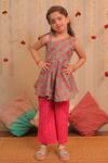 Buy_TINY COLOUR_Pink Mulmul Cotton Printed Block Gulab Kurta Set _at_Aza_Fashions