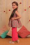 TINY COLOUR_Pink Mulmul Cotton Printed Block Gulab Kurta Set _Online_at_Aza_Fashions