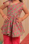 Shop_TINY COLOUR_Pink Mulmul Cotton Printed Block Gulab Kurta Set _Online_at_Aza_Fashions