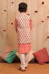 Shop_TINY COLOUR_Peach Cambric Cotton Printed Block Floral Kurta Set _at_Aza_Fashions