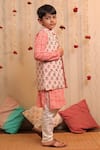 TINY COLOUR_Peach Cambric Cotton Printed Block Floral Kurta Set _Online_at_Aza_Fashions