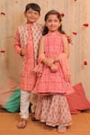 Buy_TINY COLOUR_Peach Cambric Cotton Printed Block Floral Kurta Set _Online_at_Aza_Fashions