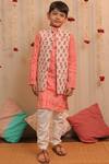 Shop_TINY COLOUR_Peach Cambric Cotton Printed Block Floral Kurta Set _Online_at_Aza_Fashions