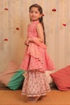 Tiny Colour_Peach Chiffon, Cotton Lace, Tassels Mogra Printed Kurta Gharara Set _Online_at_Aza_Fashions