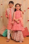 Buy_Tiny Colour_Peach Chiffon, Cotton Lace, Tassels Mogra Printed Kurta Gharara Set _Online_at_Aza_Fashions
