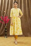 Buy_Khwaab by Sanjana Lakhani_Yellow Muslin Embroidered Floral Round Abstract Print Kurta And Pant Set _at_Aza_Fashions