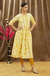 Buy_Khwaab by Sanjana Lakhani_Yellow Muslin Embroidered Floral Round Abstract Print Kurta And Pant Set _Online_at_Aza_Fashions