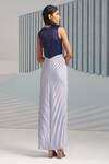 Shop_Pleats By Aruni_Blue Crepe Plain Round Colorblock Pleated Gown_at_Aza_Fashions