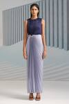 Shop_Pleats By Aruni_Blue Crepe Plain Round Colorblock Pleated Gown_Online_at_Aza_Fashions