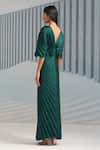 Shop_Pleats By Aruni_Green Crepe Flared Sleeve Pleated Gown_at_Aza_Fashions