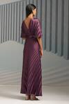 Shop_Pleats By Aruni_Purple Crepe Plain V Neck Flared Sleeve Pleated Gown For Women_at_Aza_Fashions