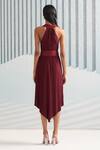 Shop_Pleats by Aruni_Maroon Pleats Plain V Neck Halter Dress _at_Aza_Fashions