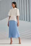Shop_Pleats By Aruni_White Crepe Plain Shirt Collar Colorblock Pleated Dress_at_Aza_Fashions