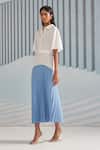 Pleats By Aruni_White Crepe Plain Shirt Collar Colorblock Pleated Dress_Online_at_Aza_Fashions