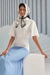 Buy_Pleats By Aruni_White Crepe Plain Shirt Collar Colorblock Pleated Dress_Online_at_Aza_Fashions