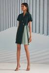 Buy_Pleats By Aruni_Green Crepe With Pleated Detail Plain Notched Collar Dress_at_Aza_Fashions