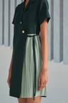 Shop_Pleats By Aruni_Green Crepe With Pleated Detail Plain Notched Collar Dress_Online_at_Aza_Fashions