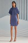 Buy_Pleats by Aruni_Blue Crepe Plain Round Pleated Dress _at_Aza_Fashions