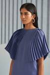 Shop_Pleats by Aruni_Blue Crepe Plain Round Pleated Dress _Online_at_Aza_Fashions