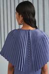 Pleats by Aruni_Blue Crepe Plain Round Pleated Dress _at_Aza_Fashions