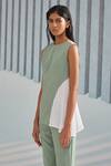 Buy_Pleats By Aruni_Green Crepe With Pleated Detail Plain Round Colorblock Top _at_Aza_Fashions