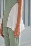 Shop_Pleats By Aruni_Green Crepe With Pleated Detail Plain Round Colorblock Top _Online_at_Aza_Fashions