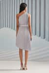 Shop_Pleats by Aruni_Silver Satin Crepe Plain Asymmetric One Shoulder Pleated Dress _at_Aza_Fashions