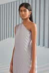 Shop_Pleats by Aruni_Silver Satin Crepe Plain Asymmetric One Shoulder Pleated Dress _Online_at_Aza_Fashions