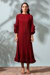 Buy_Pleats by Aruni_Maroon Polyester Pleated Frill Detail Dress_at_Aza_Fashions