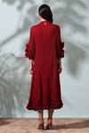 Shop_Pleats by Aruni_Maroon Polyester Pleated Frill Detail Dress_at_Aza_Fashions