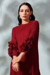 Buy_Pleats by Aruni_Maroon Polyester Pleated Frill Detail Dress_Online_at_Aza_Fashions