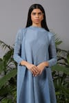 Pleats by Aruni_Blue Polyester High Pleated Tunic And Pant Set _at_Aza_Fashions