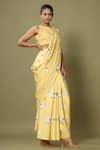 Shop_Pasha India_Yellow Crepe Floral Boat Pre-draped Saree With Blouse _at_Aza_Fashions