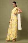 Pasha India_Yellow Crepe Floral Boat Pre-draped Saree With Blouse _Online_at_Aza_Fashions