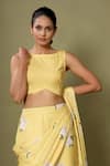 Shop_Pasha India_Yellow Crepe Floral Boat Pre-draped Saree With Blouse _Online_at_Aza_Fashions