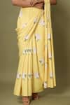 Pasha India_Yellow Crepe Floral Boat Pre-draped Saree With Blouse _at_Aza_Fashions