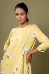 Buy_Pasha India_Yellow Crepe Floral Boat Pre-draped Saree And Pant Set_Online_at_Aza_Fashions