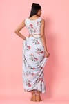 Shop_Pasha India_Blue Crepe Floral Print Boat Pre-draped Saree With Blouse _at_Aza_Fashions