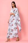 Buy_Pasha India_Blue Crepe Floral Print Boat Pre-draped Saree With Blouse _Online_at_Aza_Fashions