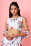 Shop_Pasha India_Blue Crepe Floral Print Boat Pre-draped Saree With Blouse _Online_at_Aza_Fashions