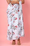 Pasha India_Blue Crepe Floral Print Boat Pre-draped Saree With Blouse _at_Aza_Fashions