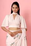 Pasha India_Pink Crepe Floral Round Pre-draped Saree With Blouse _at_Aza_Fashions