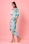 Pasha India_Blue Rayon Slub Floral And Stripes Collared Cropped Shirt & Skirt Set _Online_at_Aza_Fashions