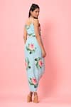 Shop_Pasha India_Blue Rayon Slub Floral Print And Stripes V Neck Crop Top & Skirt Set _at_Aza_Fashions