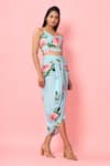 Pasha India_Blue Rayon Slub Floral Print And Stripes V Neck Crop Top & Skirt Set _Online_at_Aza_Fashions